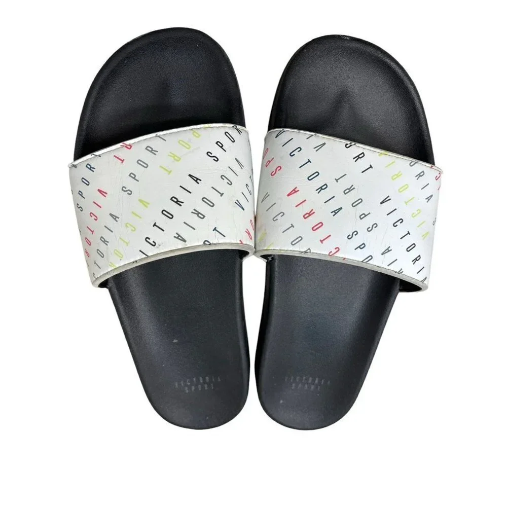 Victoria Secret Slides Sports Sandals Wedge Logo Spellout Women’s Size Medium